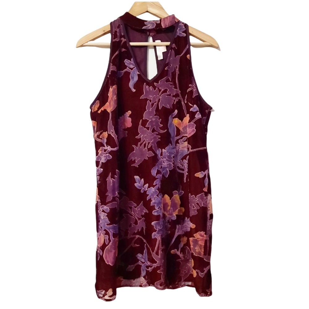 Band of Gypsies Velvet Velour Floral Choker Neck Mini Dress Size S